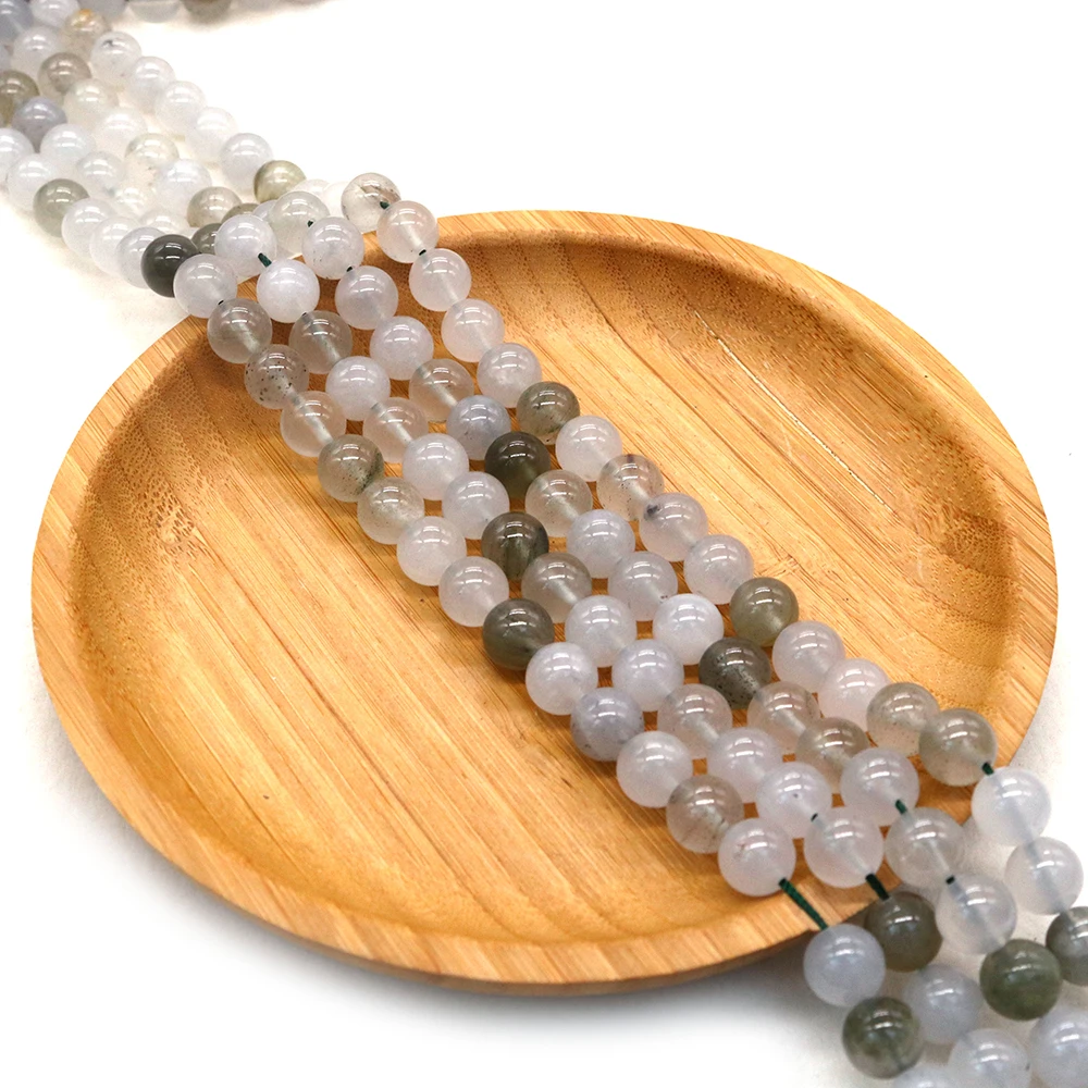 

6-10mm Round Natural Stone Beads Mix-color Polished Green Strawberry Quartz Straight Hole Loose Bead Jewelry Accessory 1 Strand