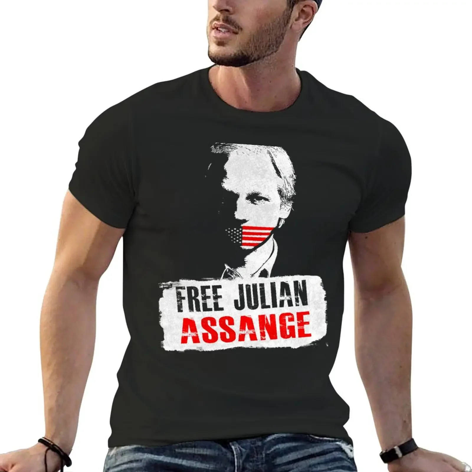 Free Julian Assange Essent T-Shirt blacks man t shirt Men's clothing