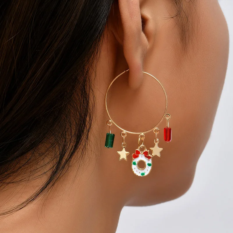 European and American Trend Geometric Drip Crystal Christmas Earrings Female Instagram Influencer Personality Holiday Earrings