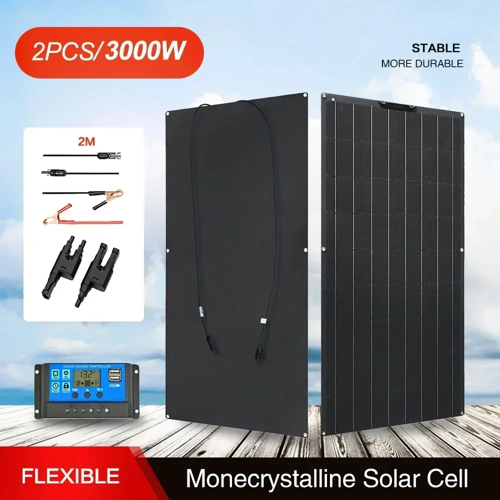 3000W Flexible Solar Panel 12-18V Outdoor Battery Charger Tourism 1500W Solar Cell Kit for home Phone Camping Boat  Yacht 220v