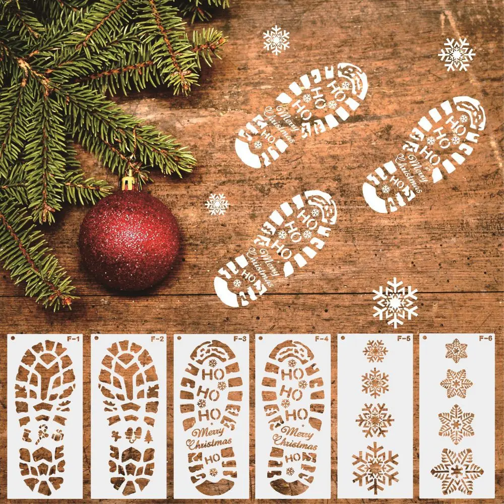 6 stücke Weihnachten Fußabdruck Schablonen Schneeflocke Santa Muster DIY Graffiti Zeichen werkzeug Sprüh malerei Vorlage Weihnachten Wohnkultur