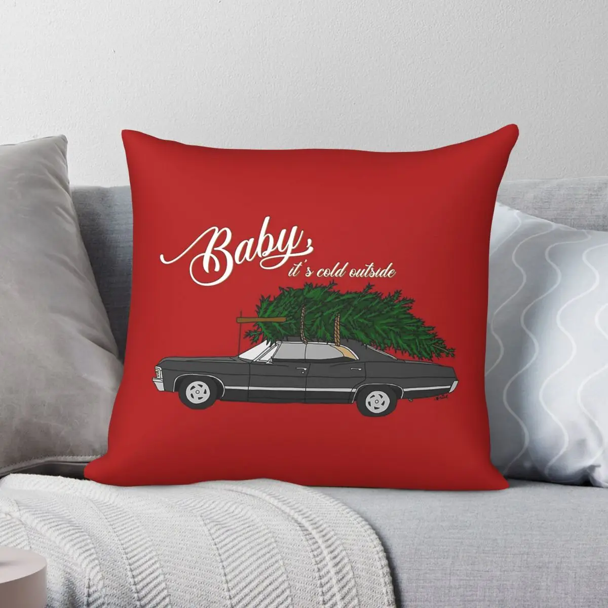 Baby It's Cold Outside Square Pillowcase Polyester Linen Velvet Pattern Zip Decorative Throw Pillow Case Home Cushion Cover