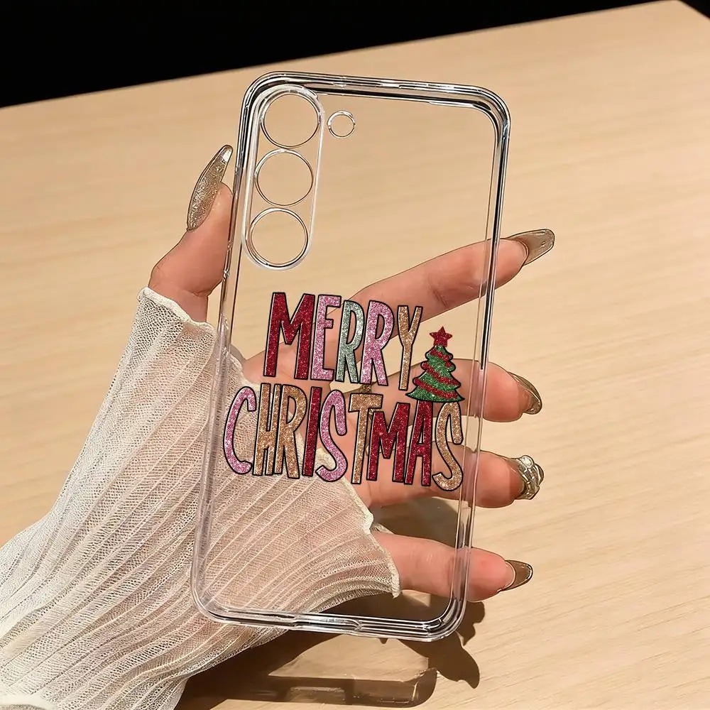 Merry Christmas Snowman Phone Case For Samsung S25,S24,S21,S22,S23,S30,Ultra,S20,Plus,Fe,Lite Transparent Cover