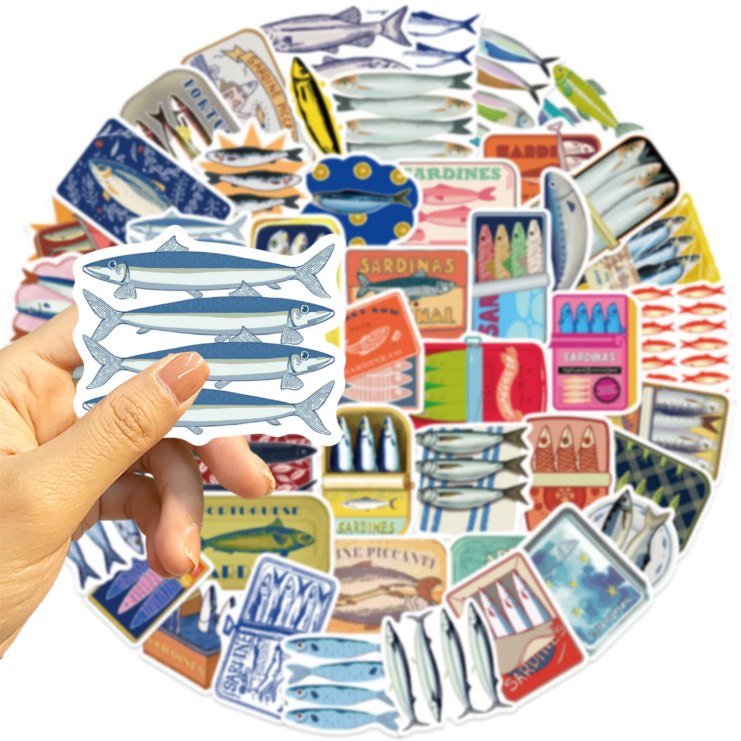 50/100 قطعة من ملصقات خربش السردين الكرتونية، شارات مقاومة للماء لأمتعة الجيتار والهاتف المحمول والقرطاسية #6