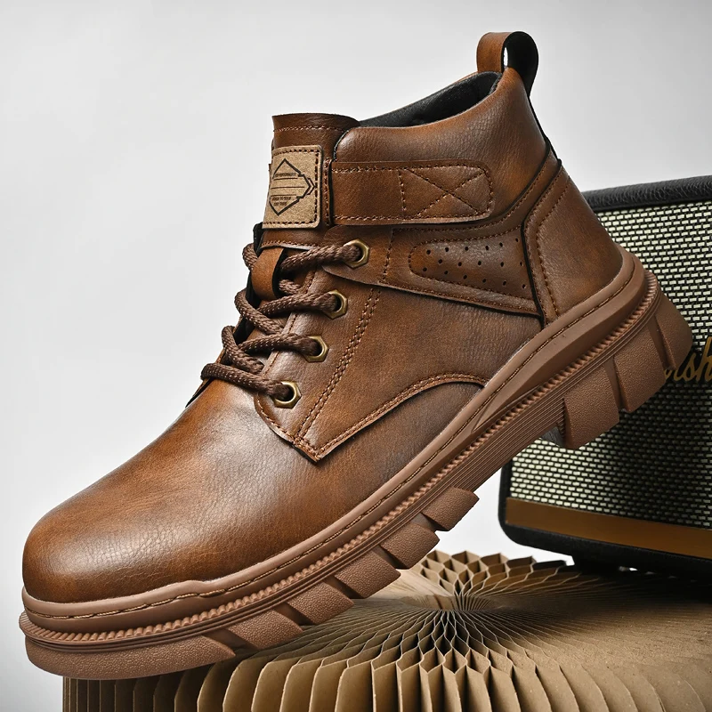 Outdoor Mountaineering Work Boots for Men: 2025 New Big Yellow Boots, High-Top Height-Increasing British Style Durable Work Shoe