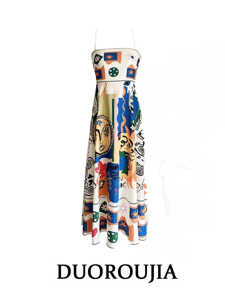 

plus Size Women's Printed Belted Maxi Dress Summer 2025 Korean Style Casual Vacation Gown Slimming A-Line Skirt