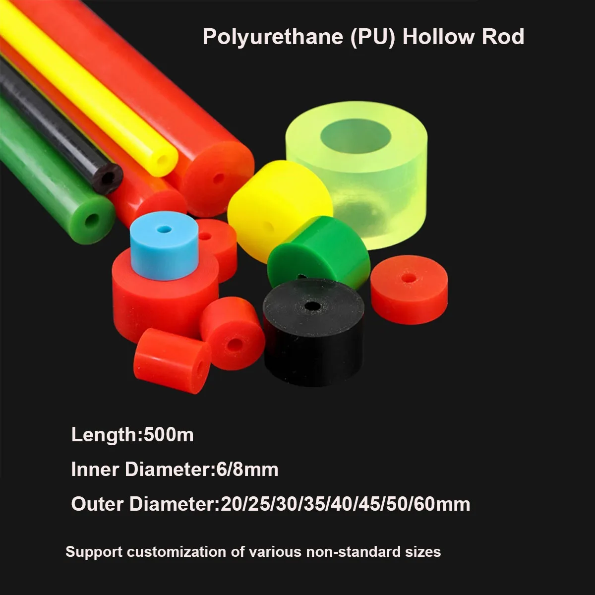 

Red Black Polyurethane Hollow Rod Cow Tendon Elastic Rubber Non-Standard Pu Rod Length 500mm