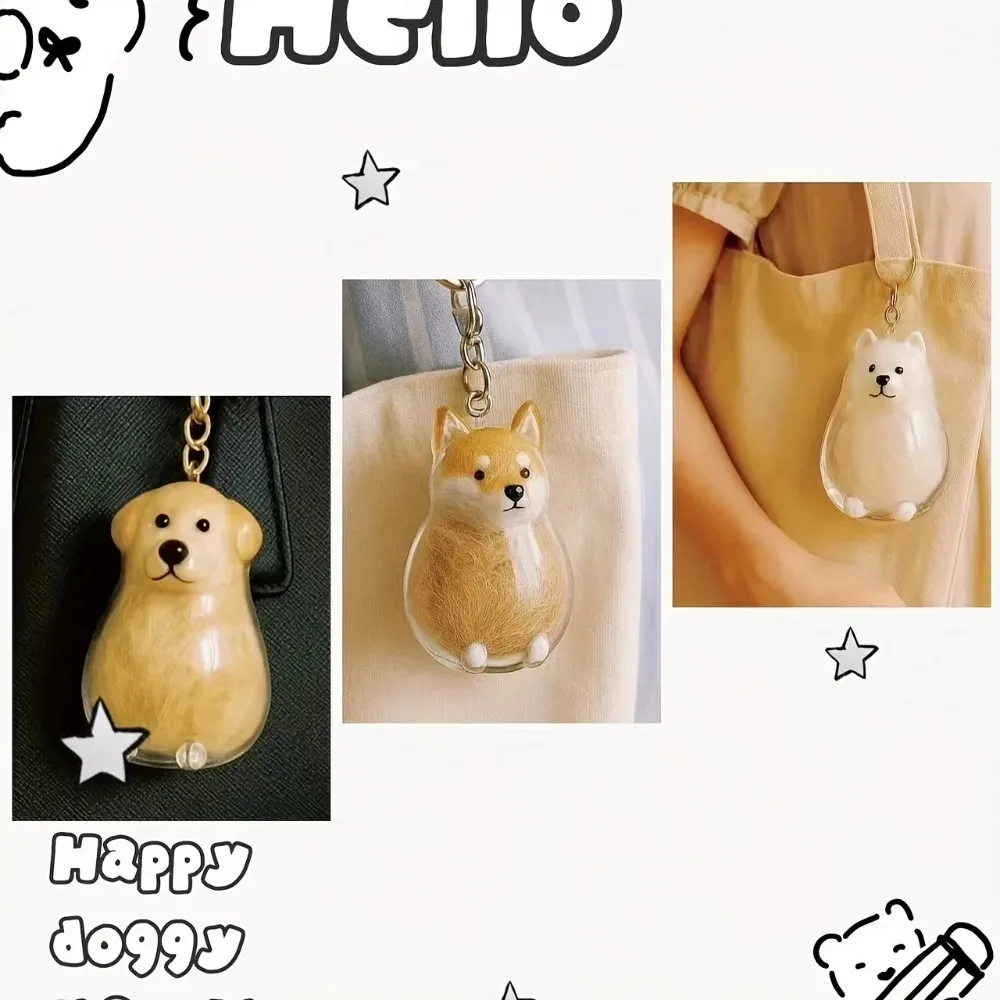 Pet Hair Memorial Keychain Cute Cartoon Capsule Pendant Creative Jewelry Bag Charm for Dog Cat Hair Keepsake Decor Accessories
