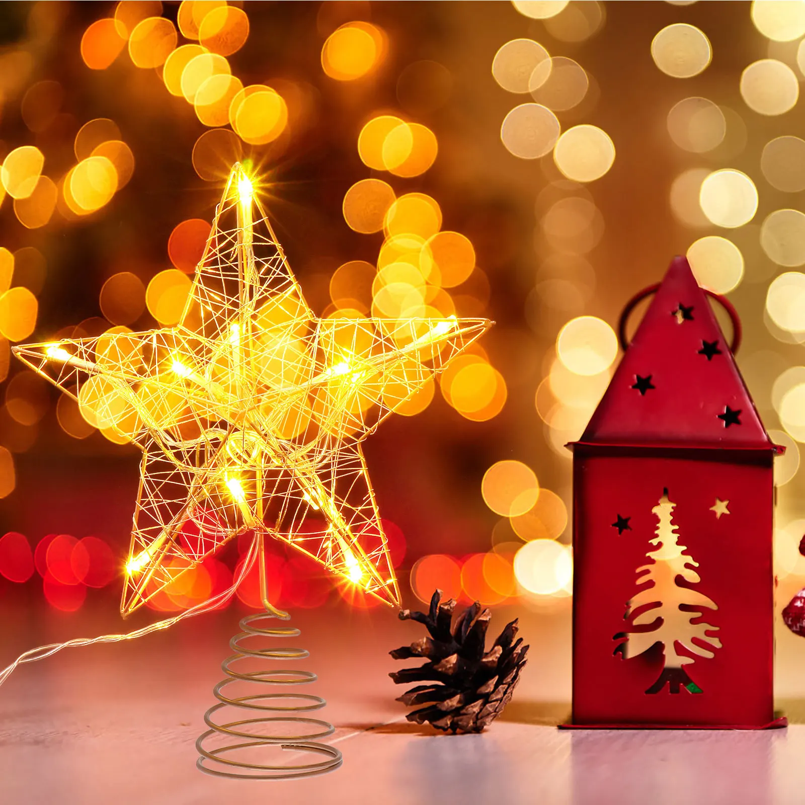 

Treetop Star Lights Christmas Decorations Exquisite Flashing Five-pointed Decorative Wrought Iron Lamp Small Lighted Topper