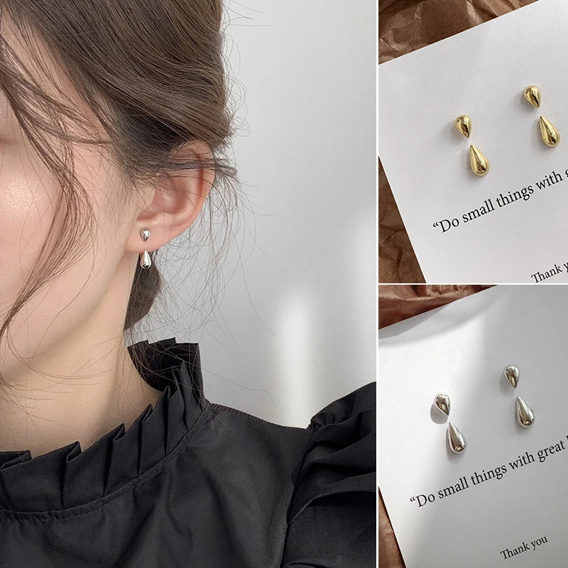 Simple Stud Earrings 2025 Trend Jewelry For Women Silver Color Water Drop Two Use Cute Korean Small Earring pendientes hombre