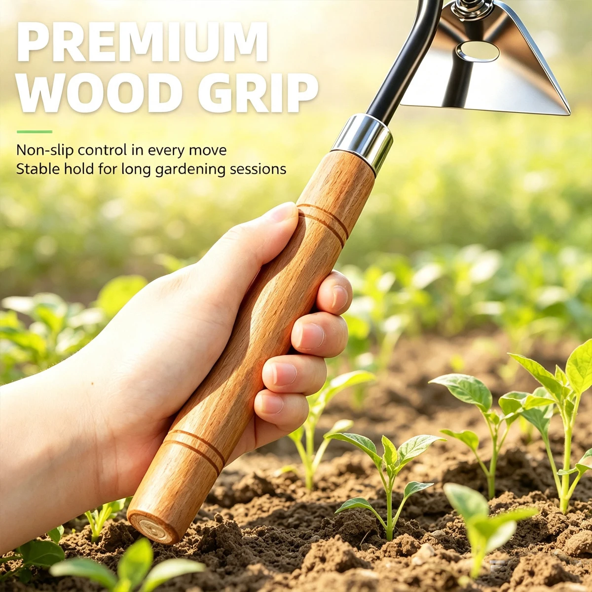 Manganese Steel Bark Scraping Hollow Hoe Weeds Tools Hand Tool Garden Weed Pulling Weeding Gardening Wooden Handle Removal Farm