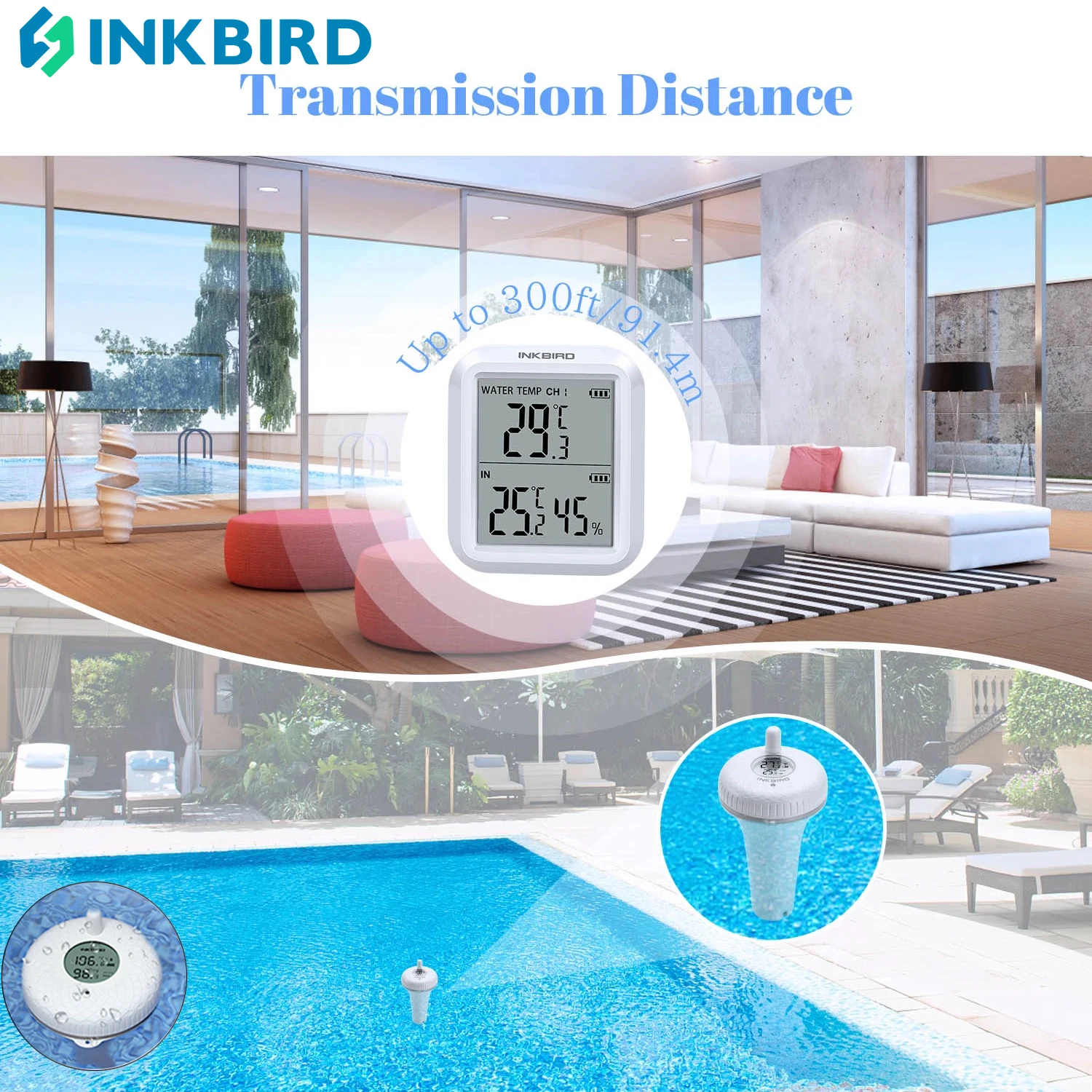 INKBIRD IBS-P01R Wireless Floating Pool Thermometer Pet Bath for Swimming Pool, Bath Water, Spas, Aquariums & Fish Ponds