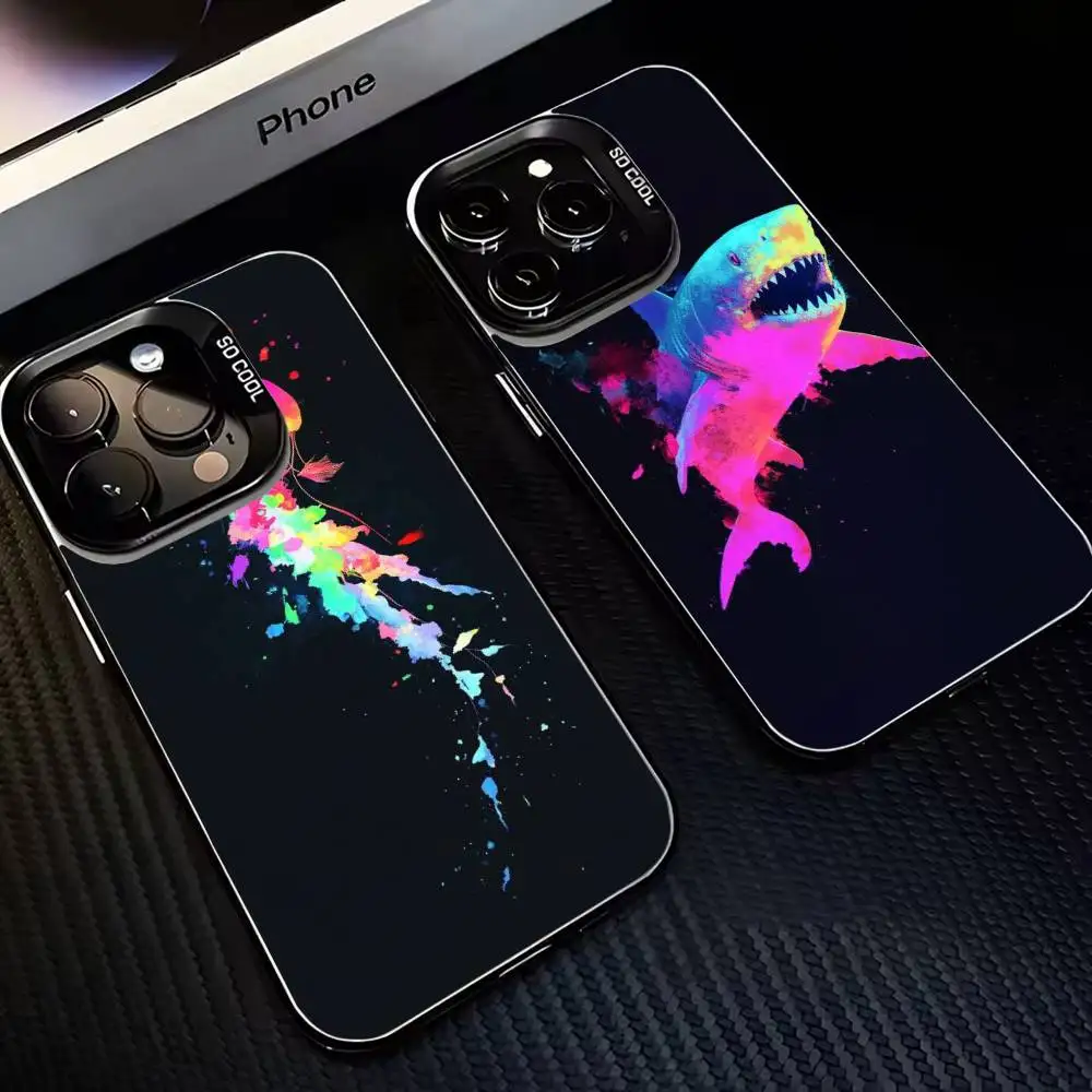 

Marine life watercolor splash style Phone Case For iPhone17,16,15,14,13,12,11 Plus,Pro Max Black Matte Shockproof Cover