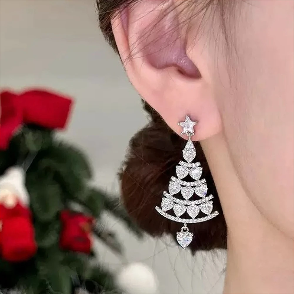 سباركلي حجر الراين ستار شجرة عيد الميلاد الحلي استرخى أقراط للنساء بيان عطلة الزفاف مجوهرات الزفاف هدية