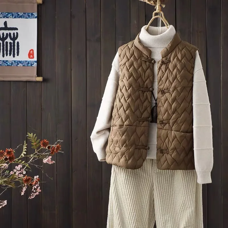 

Легкий пуховый хлопковый жилет в стиле ретро с воротником-стойкой на пуговицах, женский универсальный жилет 202, осень-зима, новинка 202, Sle Svel oulde...