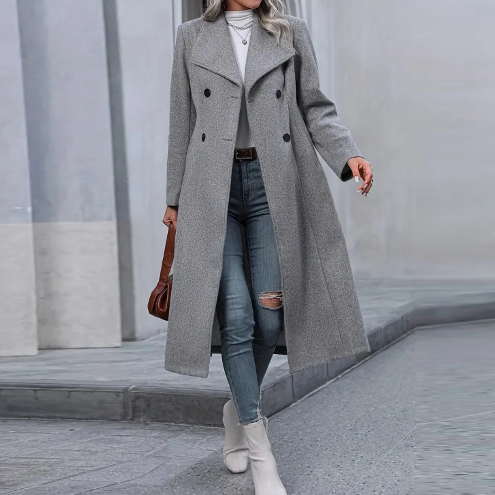 

New Thickened Warm Autumn Winter Mid Long Woolen Coat Women Solid Color Casual Knee-Length Overcoat Daily Slim Long Coat 2025