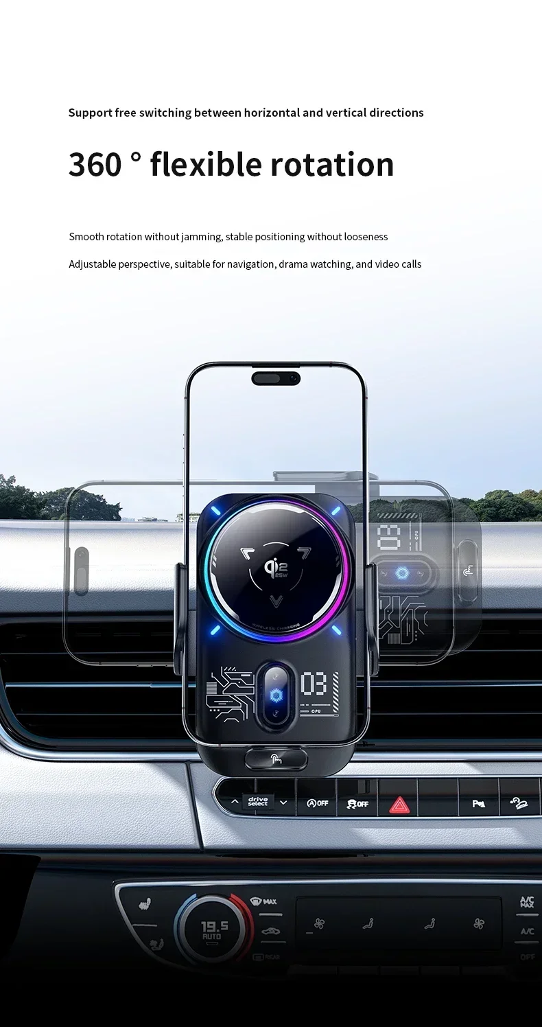 Magnetische & ICE-Kühlung RGB-Licht Qi2 25W Kabellose Ladestation Auto-Handyhalterung mit Induktion für iPhone 17 16 Samsung S26 S25 Ultra – Detail 11