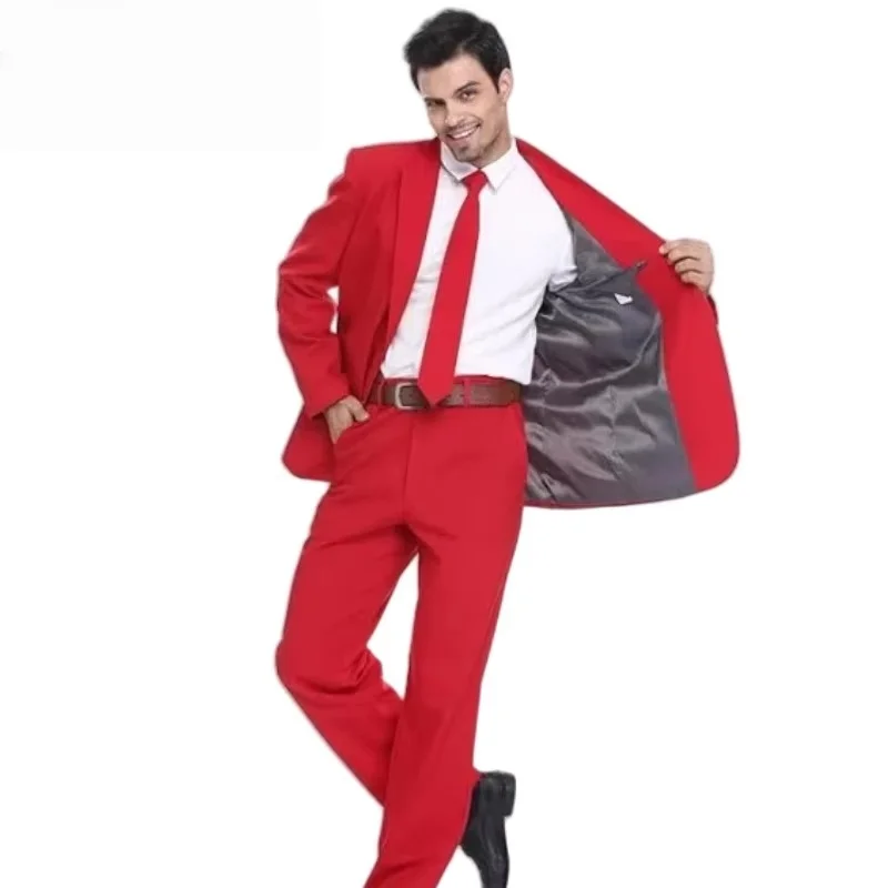 

Мужской праздничный костюм из двух предметов — рождественский костюм и официальная одежда, модный однотонный дизайн, пиджак и брюки нормального кроя