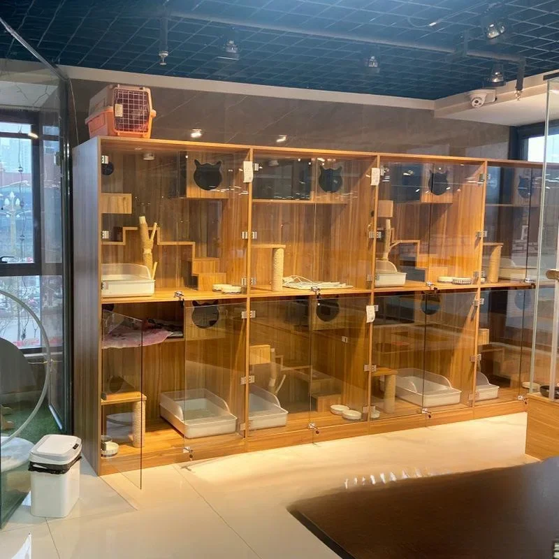 Tienda de mascotas, villa para gatos, mueble de café de madera maciza para gatos, casa Haoqhua, exhibición de cría opaca