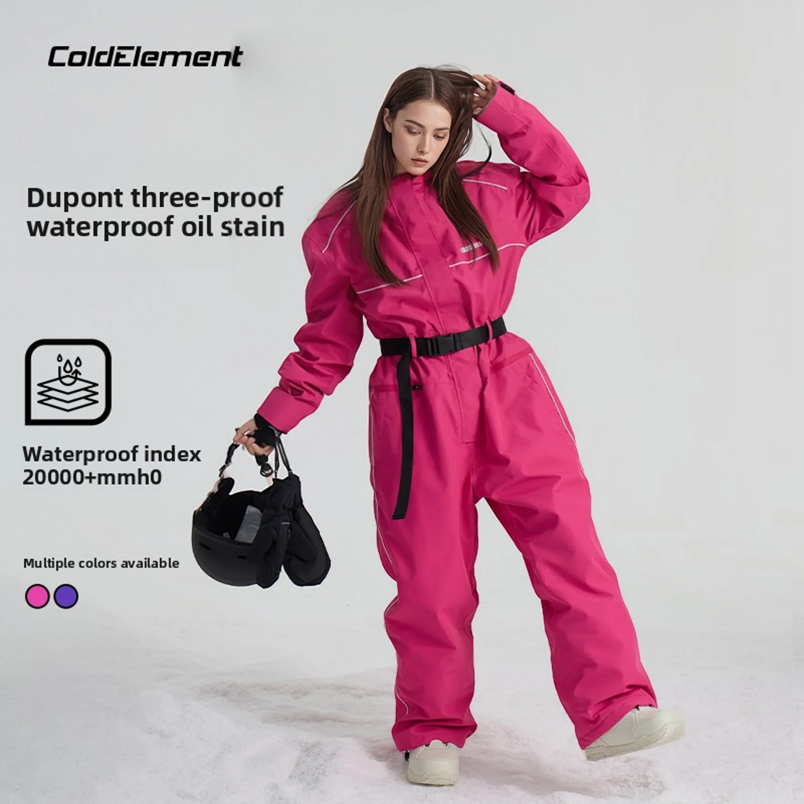 

Coldelement 3L Women's One-Piece Ski Suit Set - Waterproof, Thickened Cold-Resistant for Snowboard, Outdoor Use, Fleece-Lined
