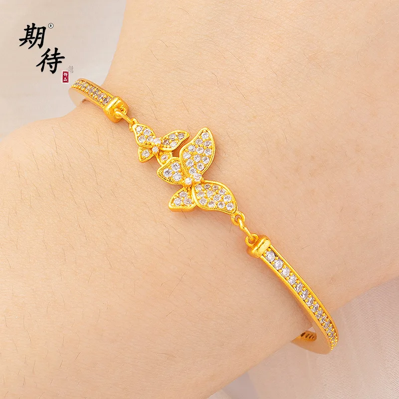 

Luxury 24K 9999 Pure Gold real gold Women's Diamond Full Diamond Exquisite Butterfly Bracelet