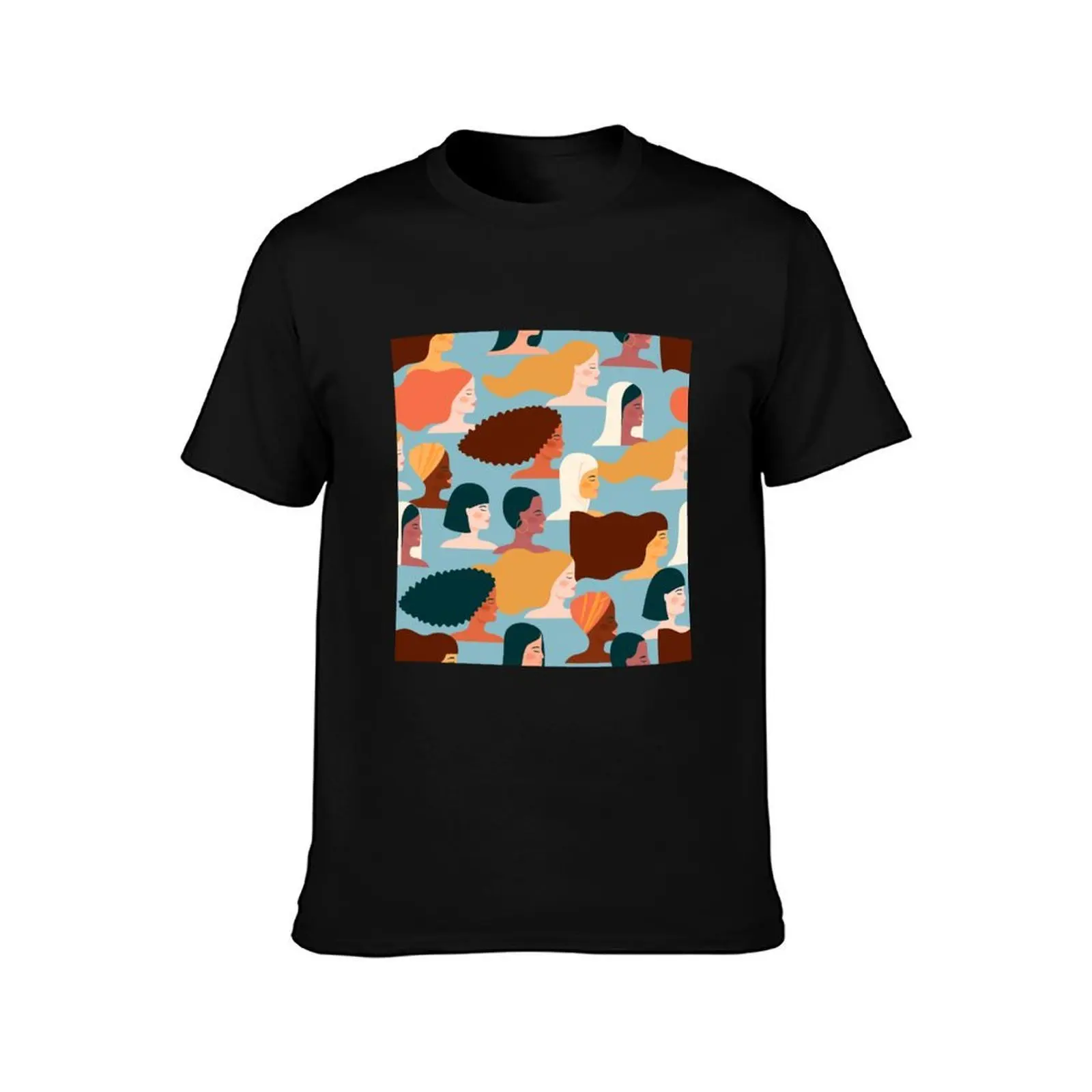 Colorful feminist pattern of women from all over the world T-Shirt, Summer Casual Cotton Tee, Oversized Streetwear Tops