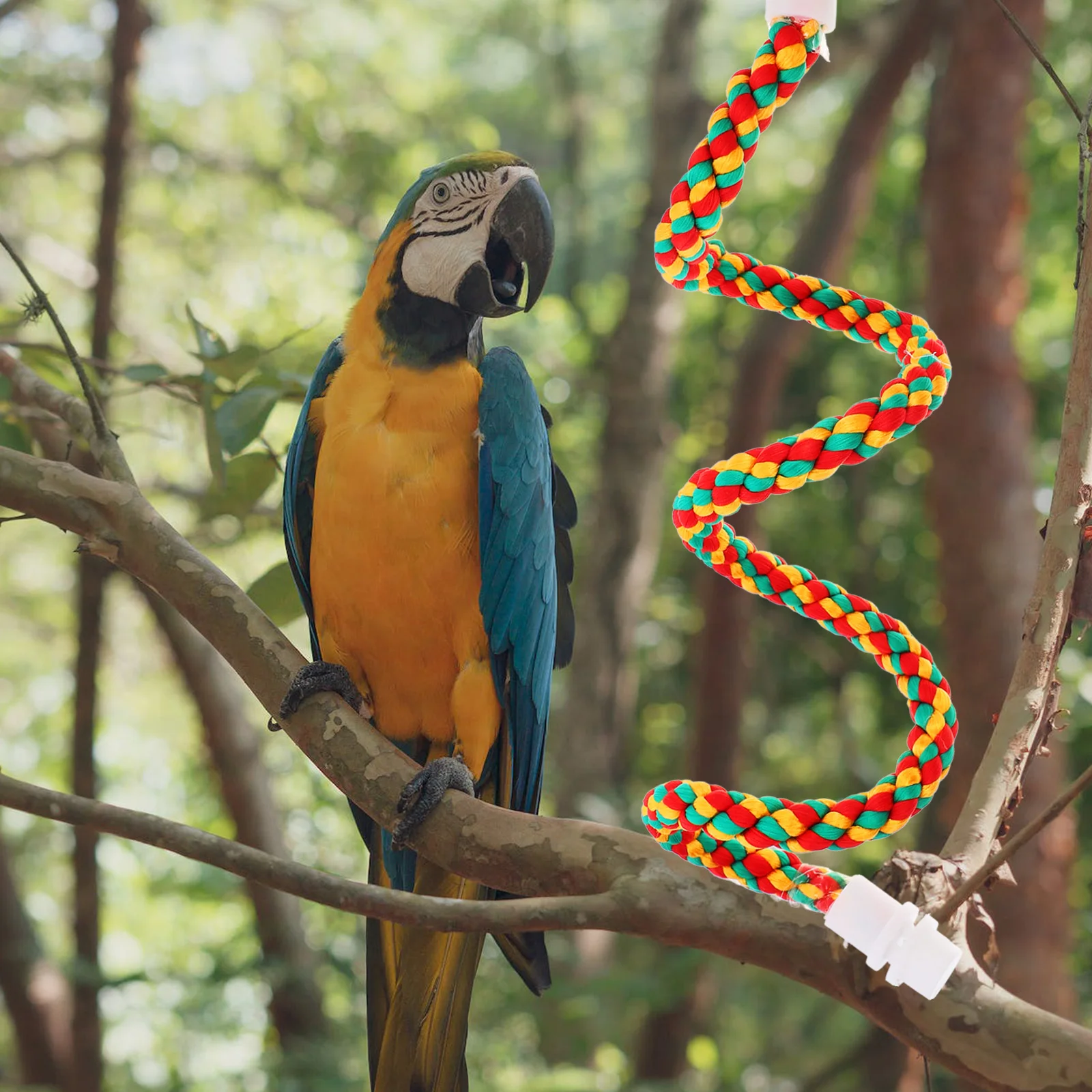 

2Pcs Parrot Perch Set Cotton Rope Birdcage Stand Durable Bite-Resistant Multi-Purpose Chewing Climbing Swinging Bright Colors