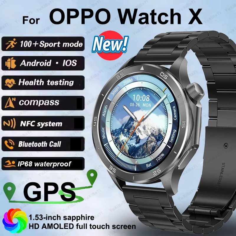 

2025 OPPO Watch X GPS NFC Smart Watch Men 360*360 AMOLED Screen Compass Heart Rate Bluetooth Call IP68 Waterproof Smartwatch