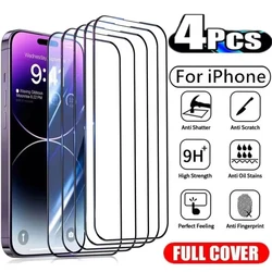 4PCS Full Protective Glass For iPhone 13 12 11 14 15 16e 16 Pro Max 16e 17 Air 7 8 Plus X XR XS Screen Protectors Tempered Glass