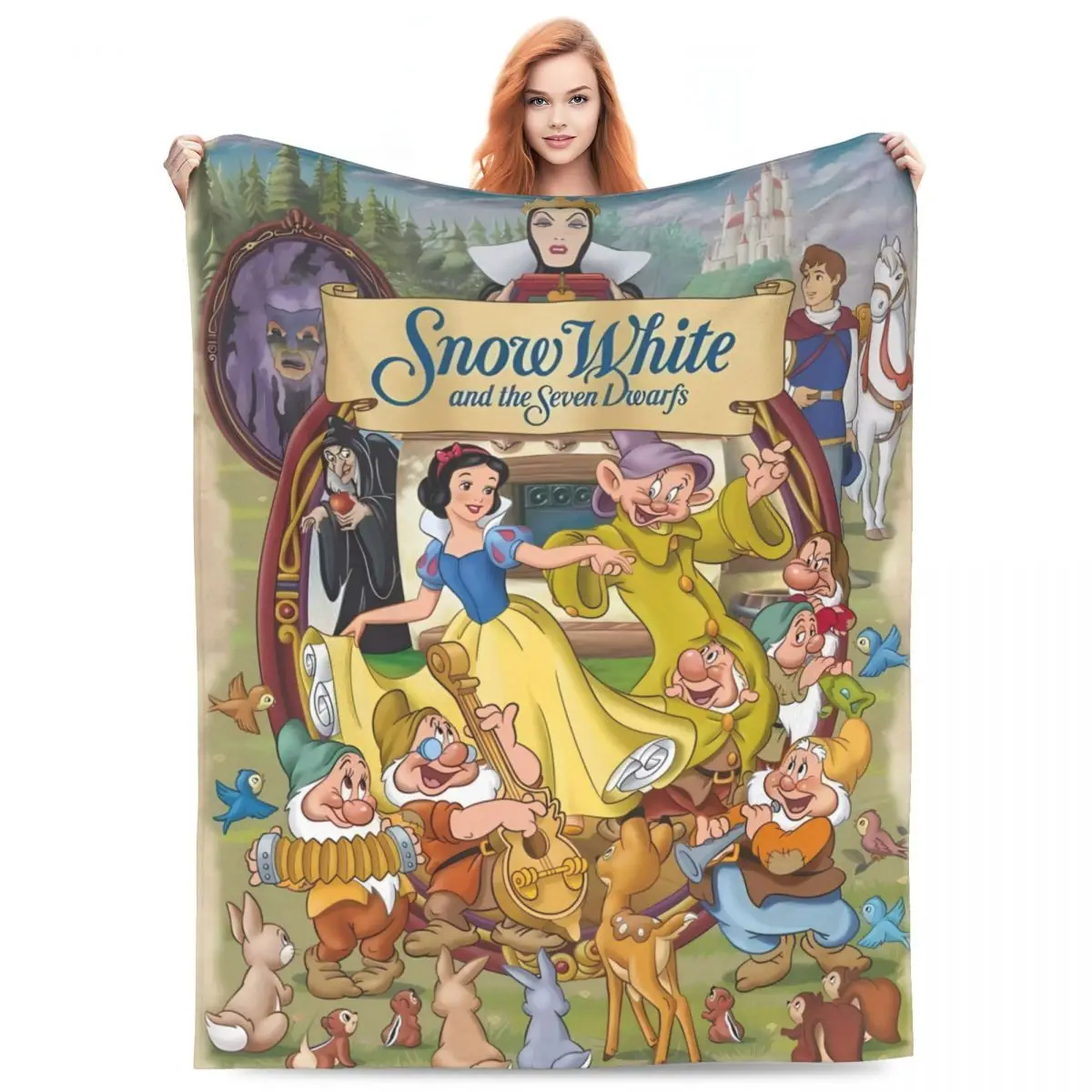 Snow White And 7 Dwarfs Poster Super Warm Blanket Decorative Plush Throw Blanket Print Couch Bed Flannel Bedspread Sofa Cover