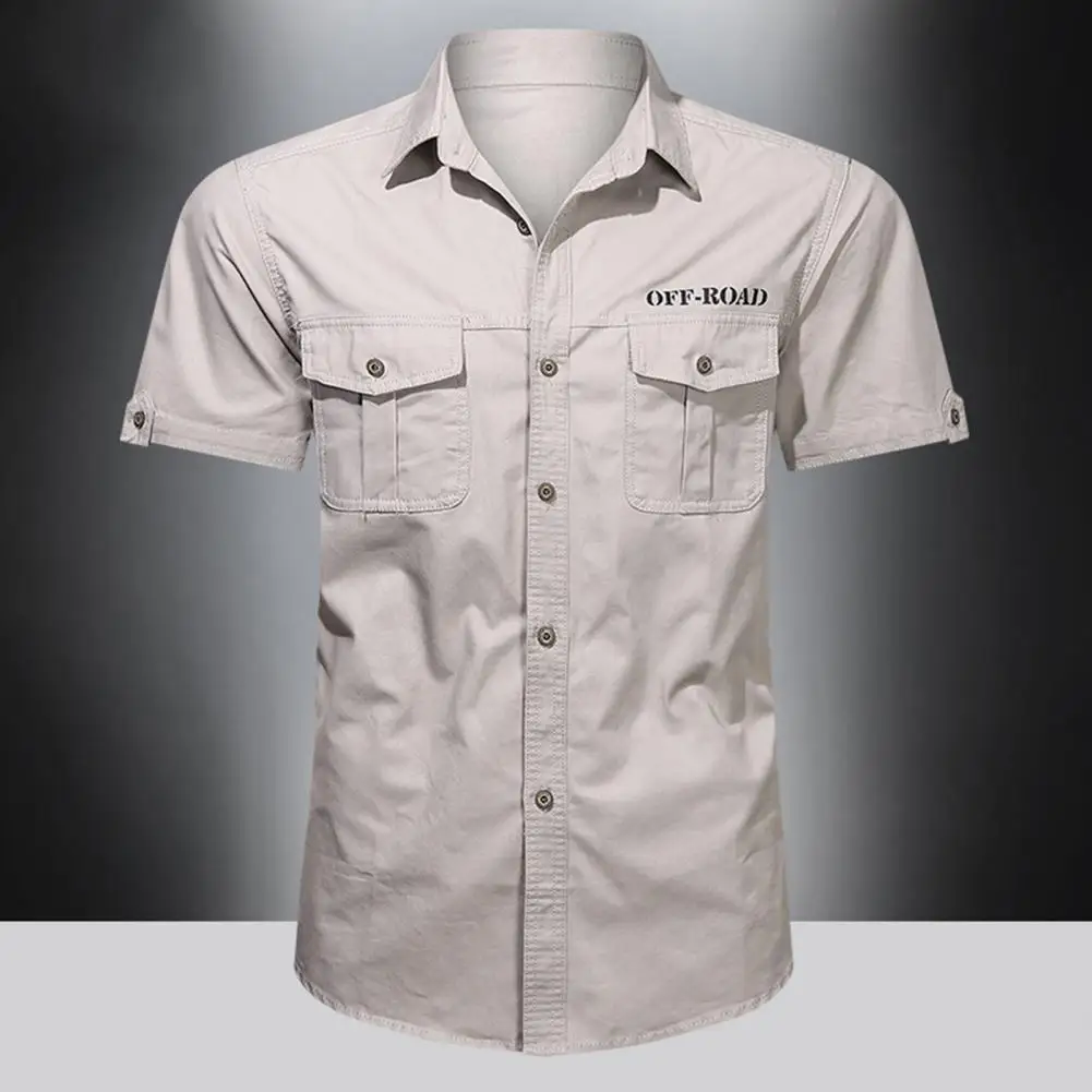 Men Shirt Top Military Shirt Male Turn-down Collar Relaxed Fit Shirt Work Shirt Single Breasted Laple Shirt Button Down Shirt