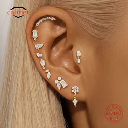 CANNER 1PC Horse Eye Geometric Zircon Flat Head Threaded Puncture Earring For Women 925 Sterling Silver Ins Classic Earring