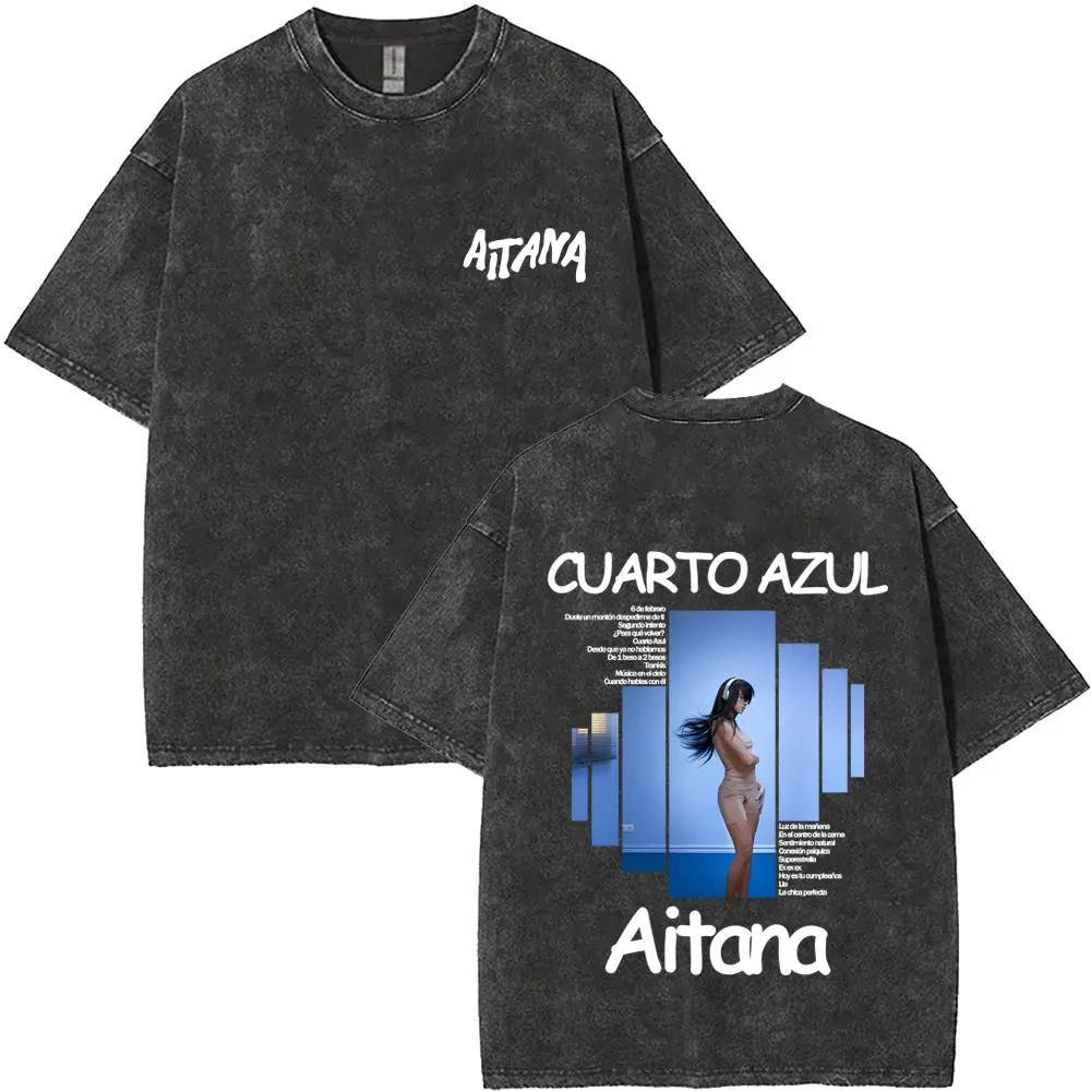 

Washed Vintage Singer Aitana CUARTO AZUL Album Graphic T-shirt Men Women Fashion Oversized T Shirts Male Casual Cotton T-shirts