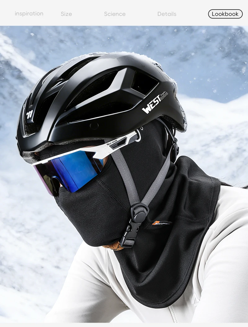 WEST BIKING Thermo-Balaclava Winddichte Gesichtsmaske mit Netzbelüftung Ski Motorrad Fleece Nackenwärmer Helmkompatibel – Detail 13