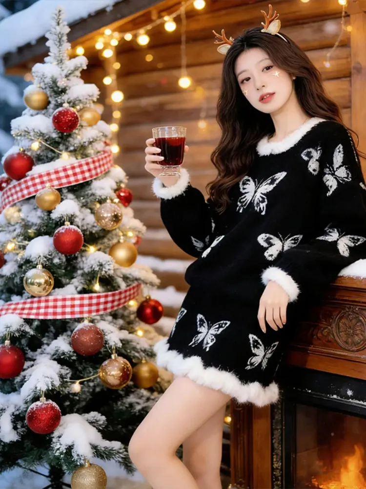 

Корейский стиль: красивый зимний комплект для женщин — вязаный свитер с круглым вырезом и юбка с высокой талией, модный и шикарный.