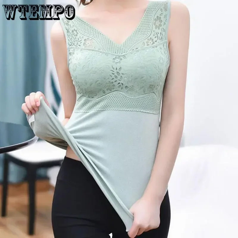 WTEMPO Women Lace Tank Tops with Built in Bra Corset Padded Cropped Tops Undershirt Bralette Green Black Sexy Casual Camisoles