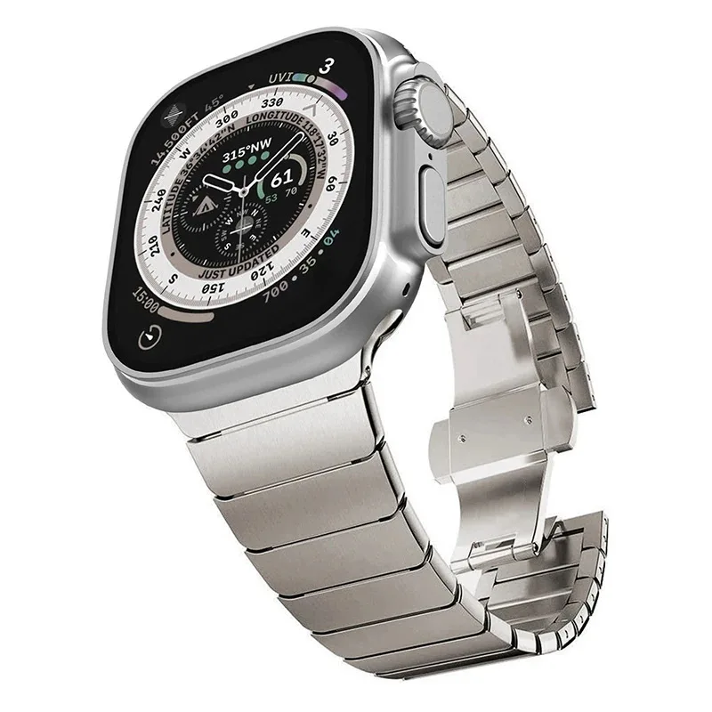 For Apple Watch12 11 10 987 Ultra Double Press Butterfly Buckle Chain One Bead Titanium Stainless Steel Strap for Iwatches