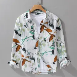 Korean Style Trendy Printed Long-sleeved Shirt for Men Summer Thin Casual Jacket Loose Fashionable Youth Cardigan