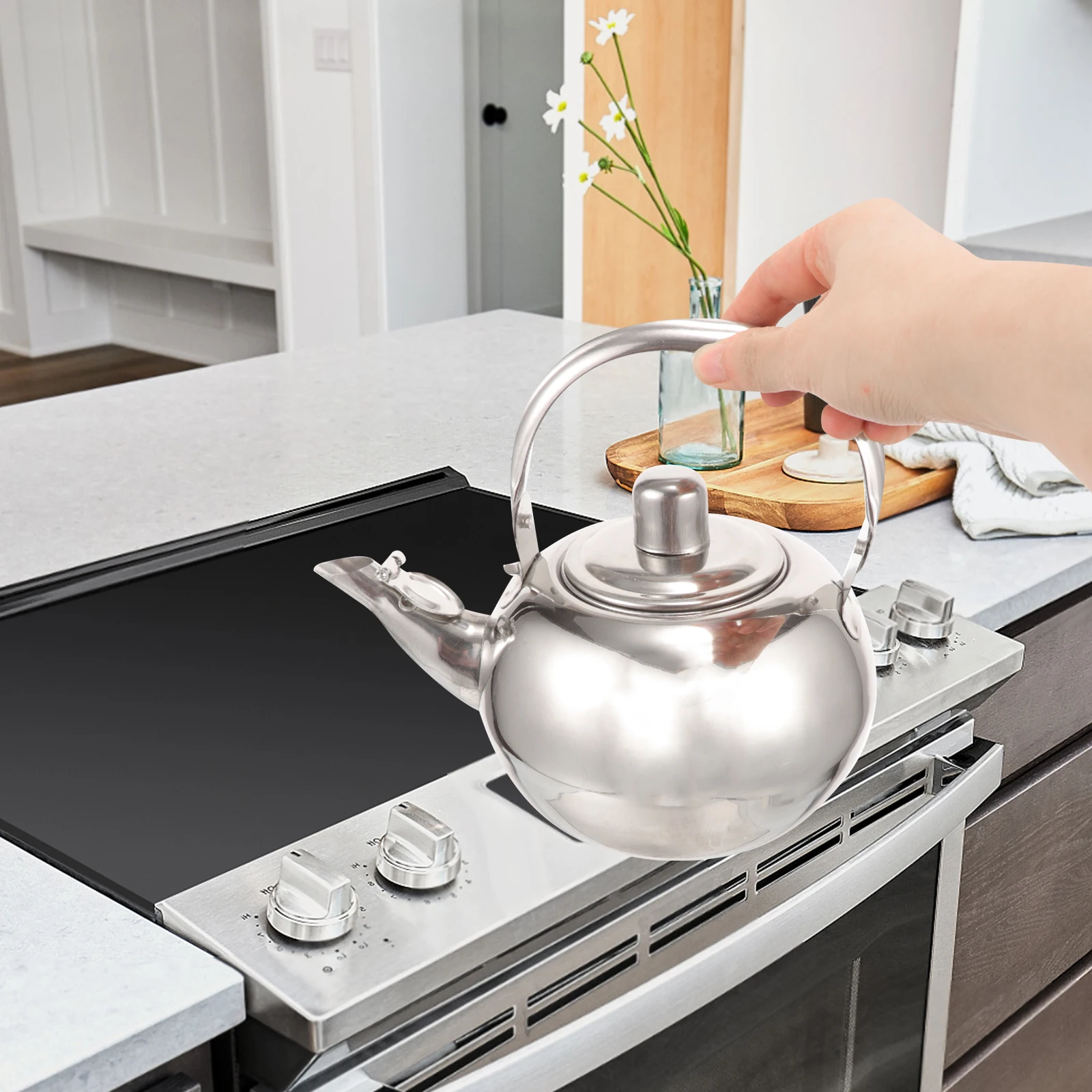 

16cm Thickened Teapot 1.5L Stainless Steel Kettle Infuser for Stove Top Travel Home Pot Leaf Tea Kung Fu Fruit Coffee