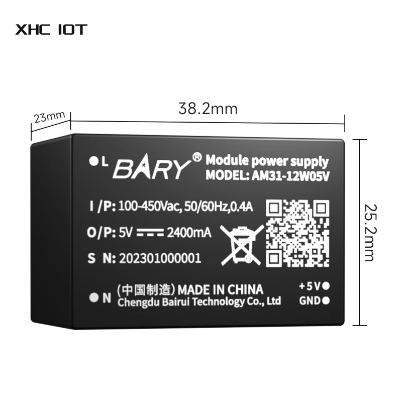 AC-DC Buck Converter Power Supply Module Short Circuit Protection XHCIOT AM31-12W05V Output 5V 2400mA Input Voltage 85~450V