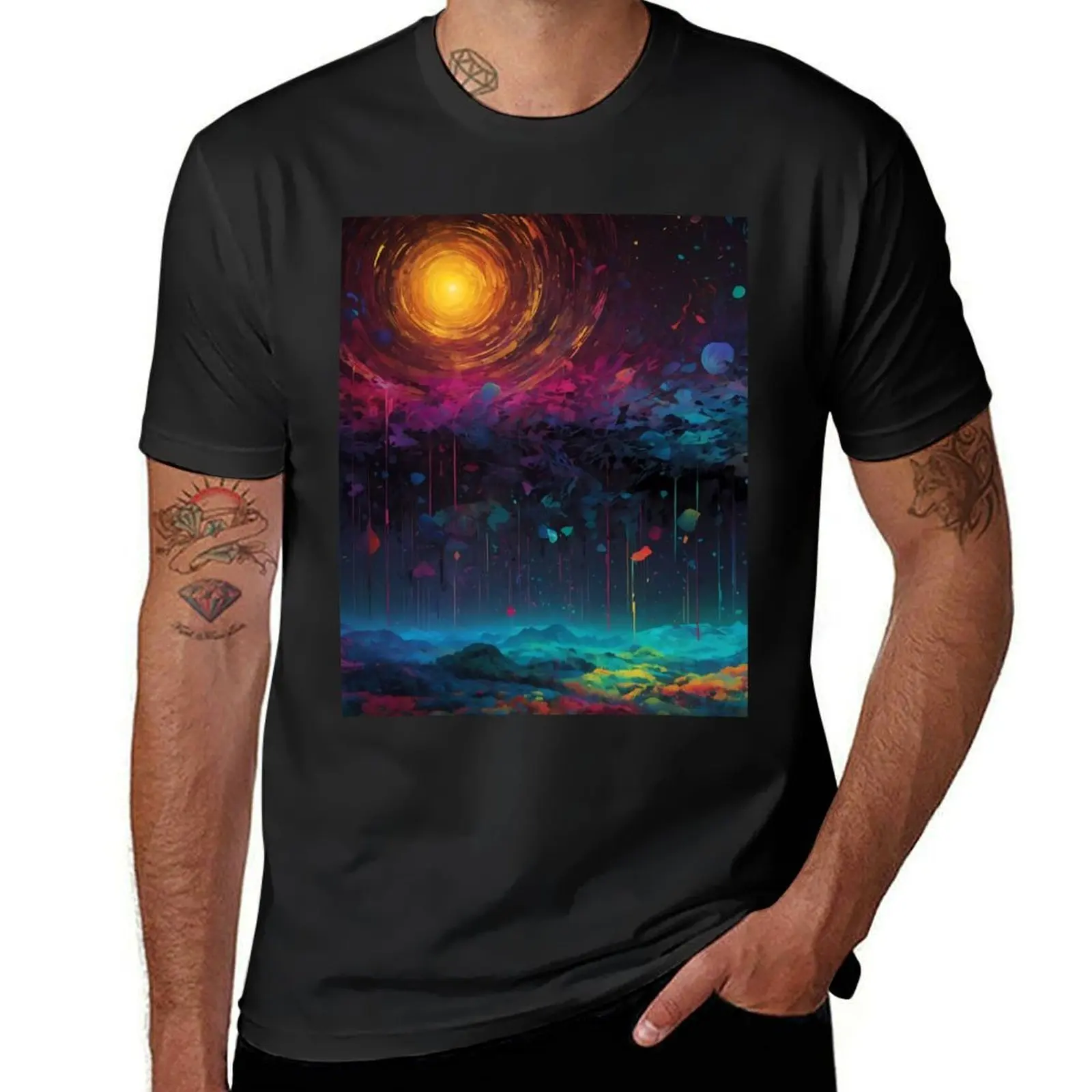 Cosmic Symphony of Colors T-Shirt vintage summer clothes customs tees t shirt men