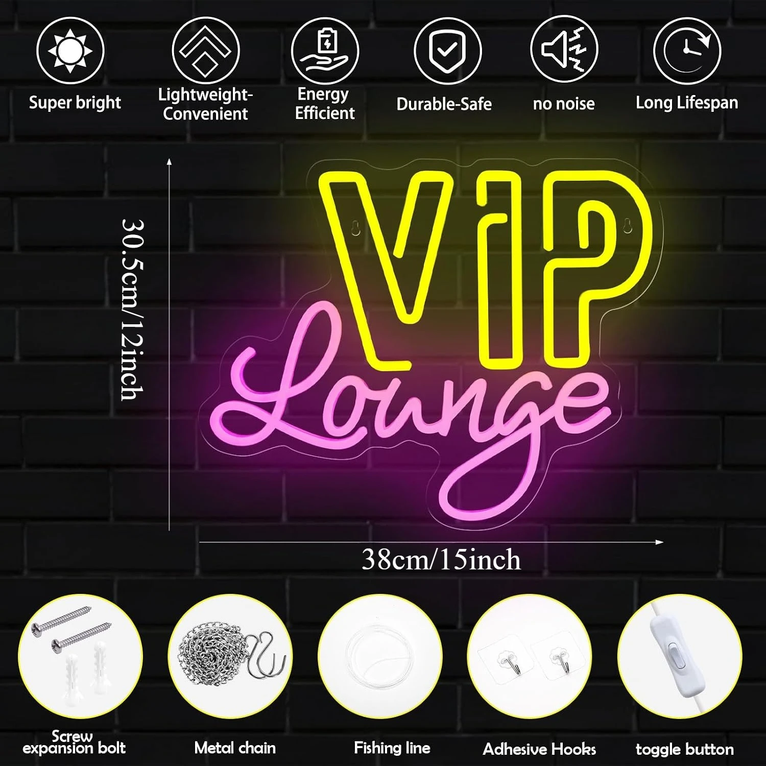 VIP Lounge LED Neon Sign USB Powered Neon Light Wall Decor for Night Club Bar Salon Studio KTV Entertainment Room Wall Art Lamp