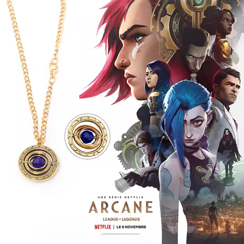 New Arcane Season 2 Ekko Jinx Necklace Anime Arcane Powder Rotating Hex Crystal Pendant Piltover Cosplay Prop Fans Girls Gift