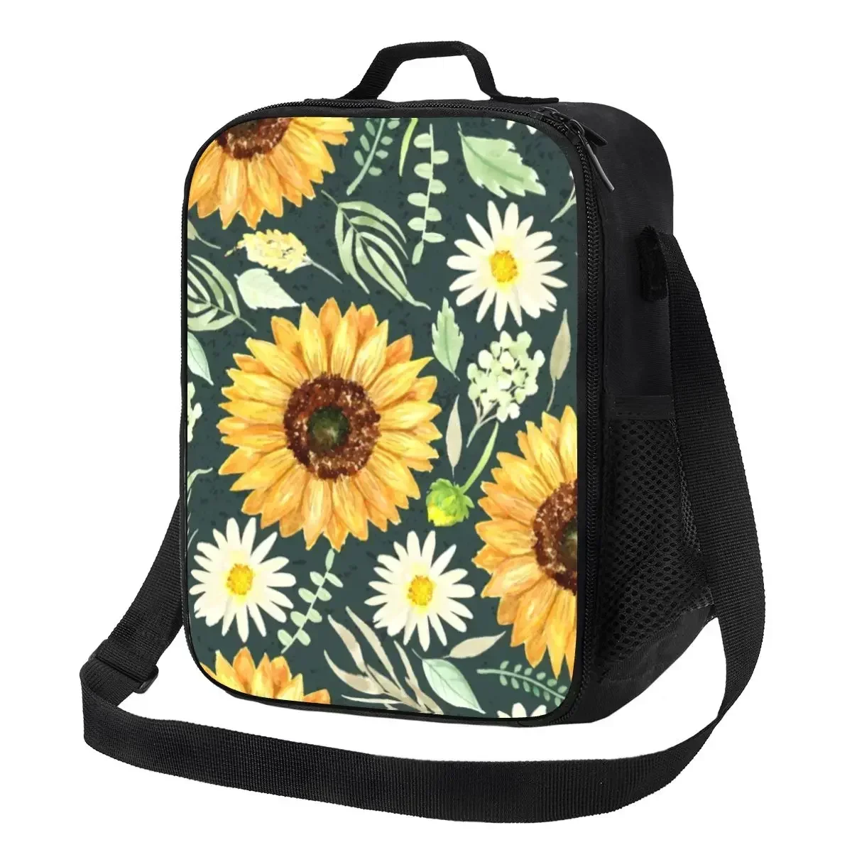 

Floral Sunflowers And Daisies Insulated Lunch Bag for Women Flower Cooler Thermal Bento Box Kids School Children