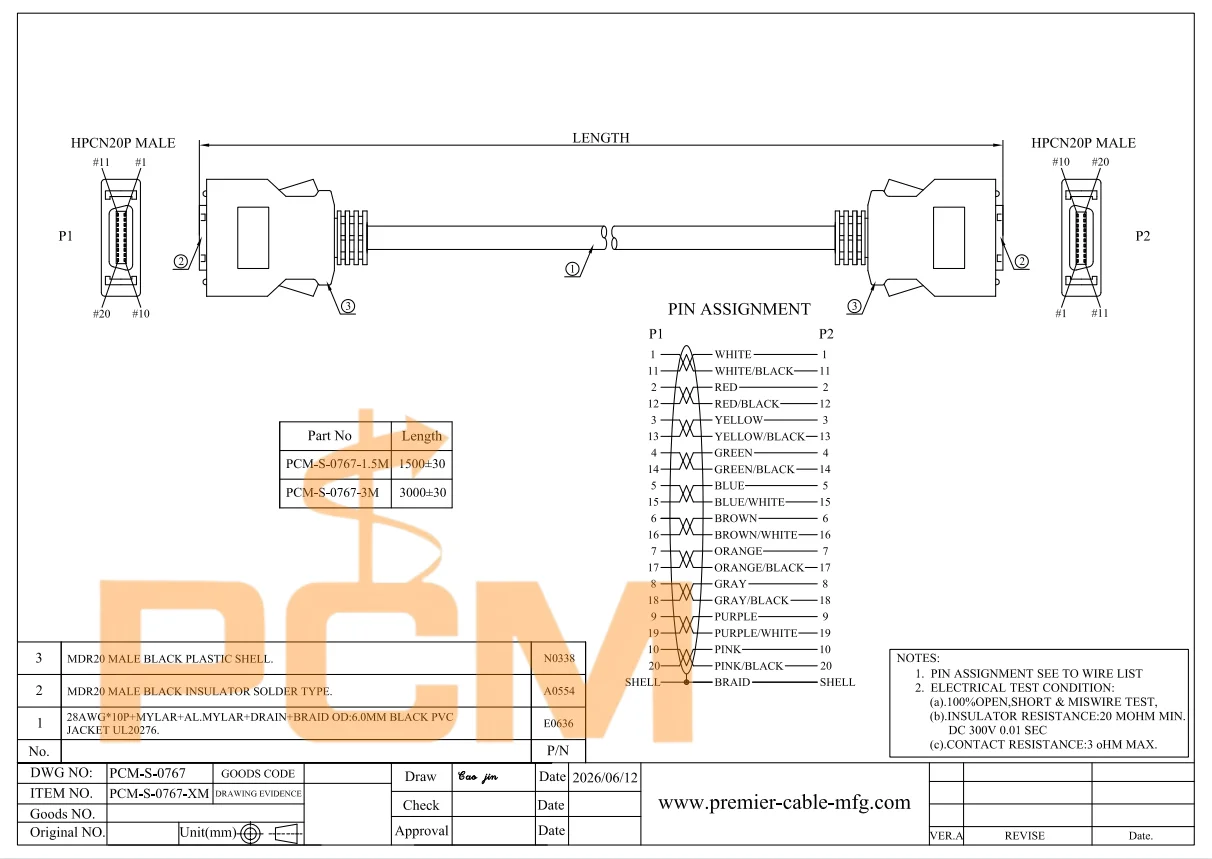 HPCN20 MDR20 Kabel 20-Pin Stecker-zu-Stecker SCSI-Kabel mit Verriegelung, abgeschirmtes Datenkabel für Servoantrieb und Industriesteuerung – Detail 3