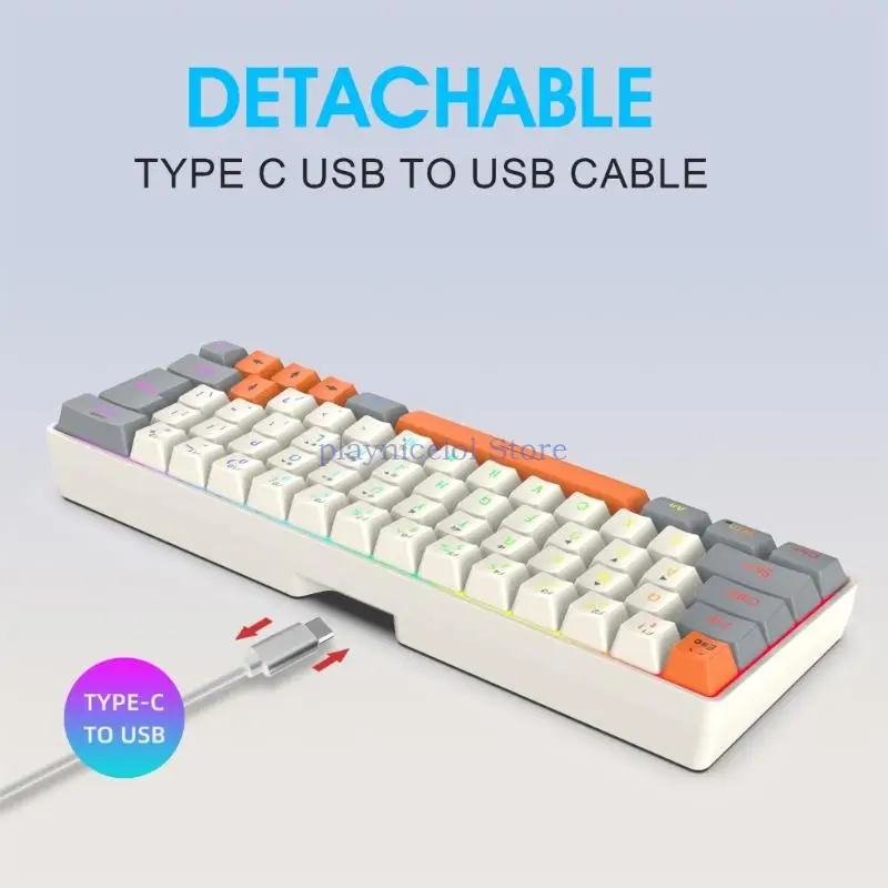 لوحة مفاتيح ميكانيكية للألعاب مع لوحة مفاتيح بإضاءة خلفية LED 63 مفتاحًا لوحة مفاتيح كمبيوتر سلكية لأجهزة الكمبيوتر المحمول E8BA