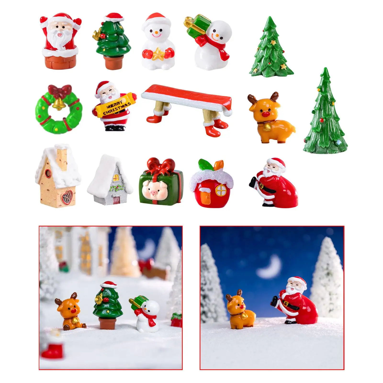 15Pcs Christmas Miniature Ornaments Kits Resin Doll DIY Crafts Santa Claus Cute Figures for Desktop Party Supplies Home Decor