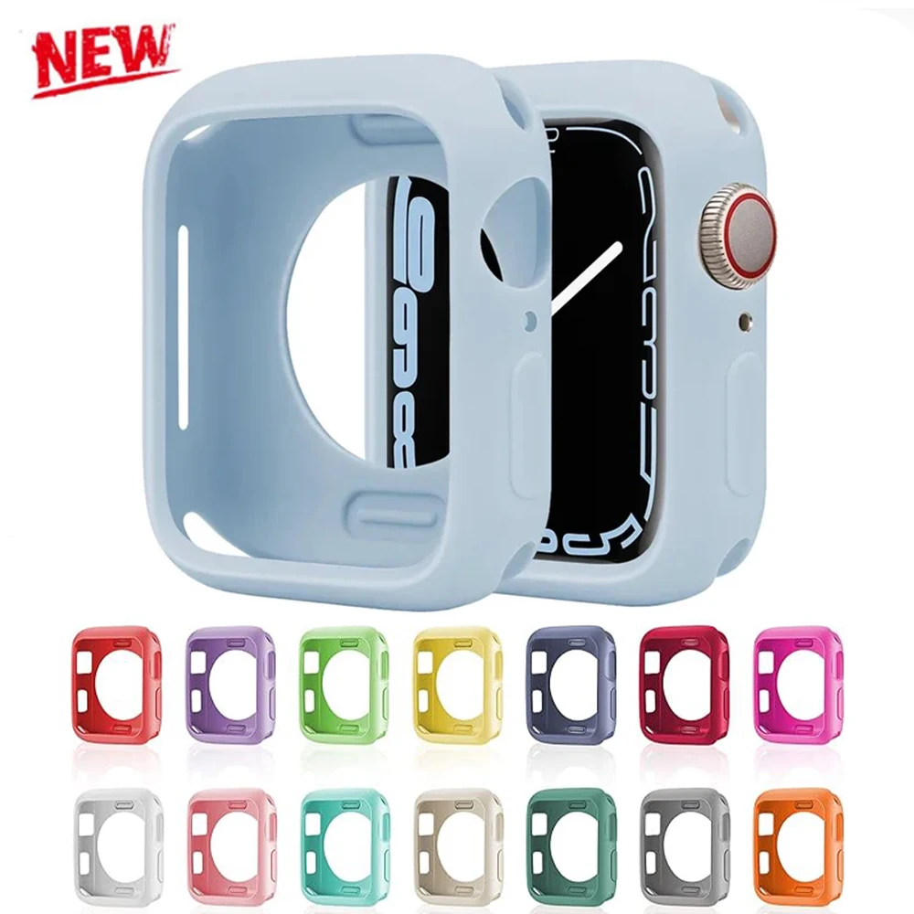 Funda de silicona suave para Apple Watch 49mm 45/44mm 40/41mm 42mm 38mm carcasa protectora para iWatch Series 9 8 7 6 SE 5 4