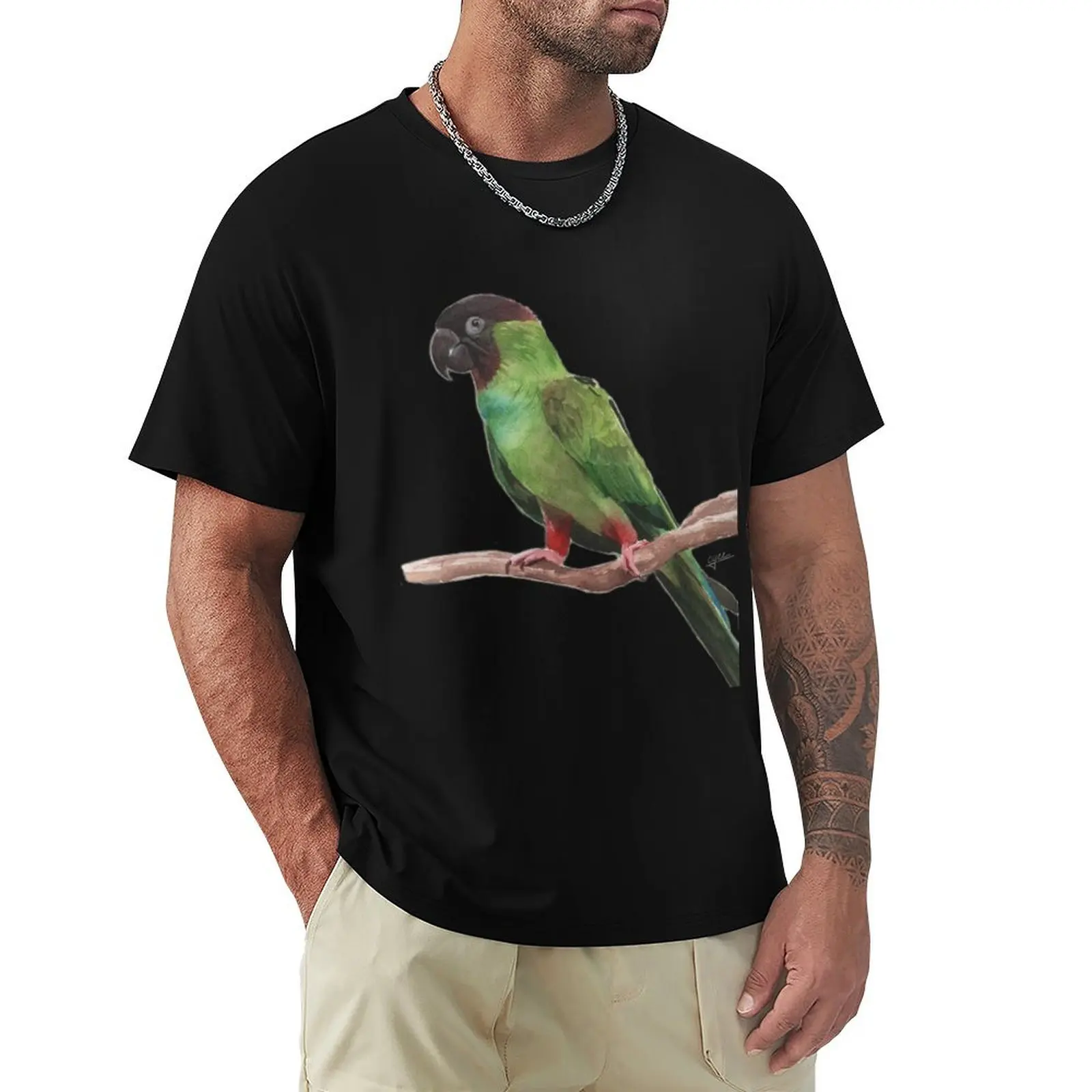 Watercolor Nanday Parakeet T-Shirt Big and Tall Casual T-Shirt