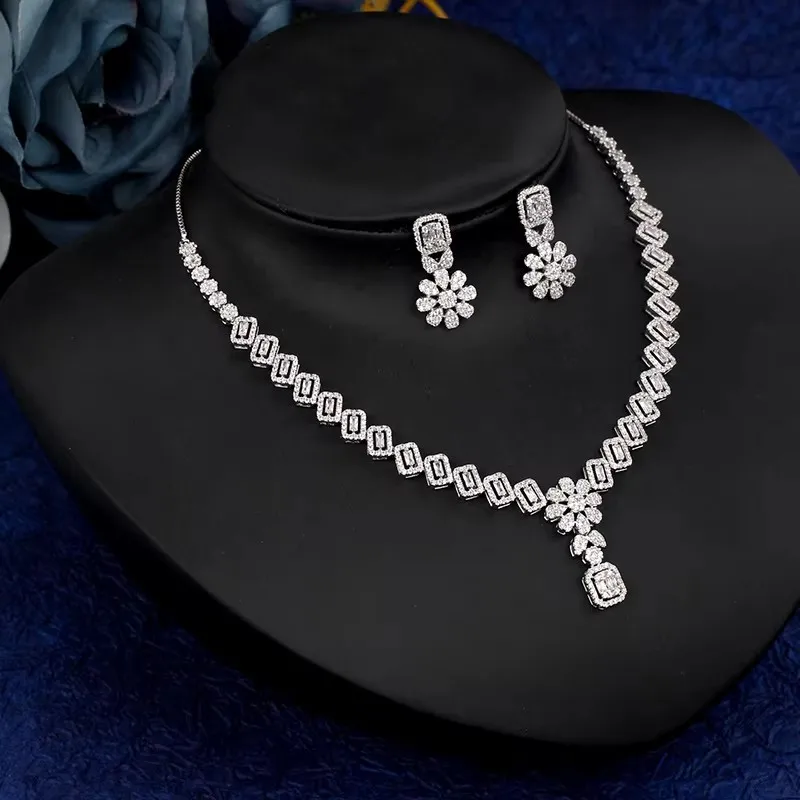 

Charming Bridal Jewelry Set For Wedding Engagement Cubic Zirconia Women Accessories Trendy Fashion Necklace Ring High Quality